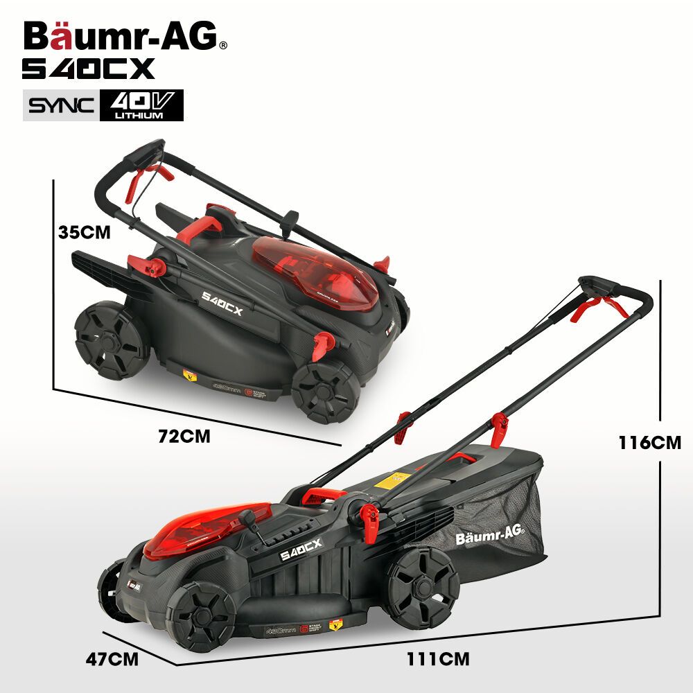 BAUMR-AG 540CX 40V SYNC 18" Cordless Lawn Mower Kit, VertiStore, Fast Charger, 2 x 4Ah Batteries, 6 Heights, Brushless, 430mm Cut Width