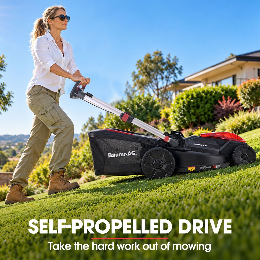 BAUMR-AG 620CXS 40V SYNC 21" Self-Propelled Cordless Lawn Mower Kit, VertiStore, Fast Charger, 2 x 4Ah Batteries, 8 Heights, Brushless, 510mm Cut Width