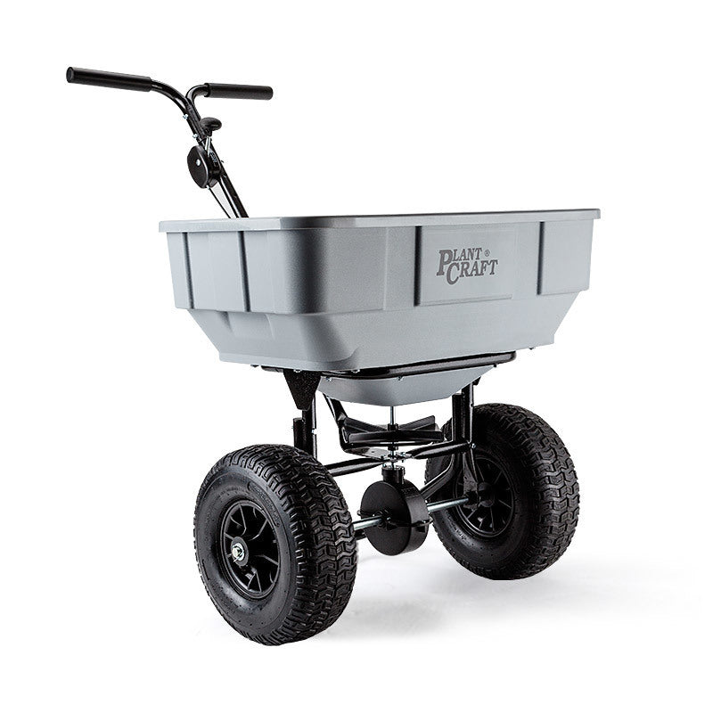 57kg Push/Tow Broadcast Spreader w/ Rain Cover - PlantCraft