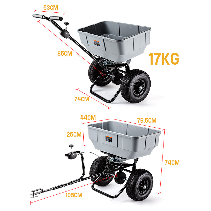 57kg Push/Tow Broadcast Spreader w/ Rain Cover - PlantCraft