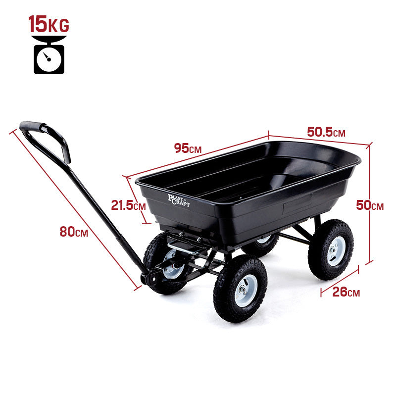 250kg Poly Dump Cart Wagon, 10" Tyres, Pivot Steering - PlantCraft