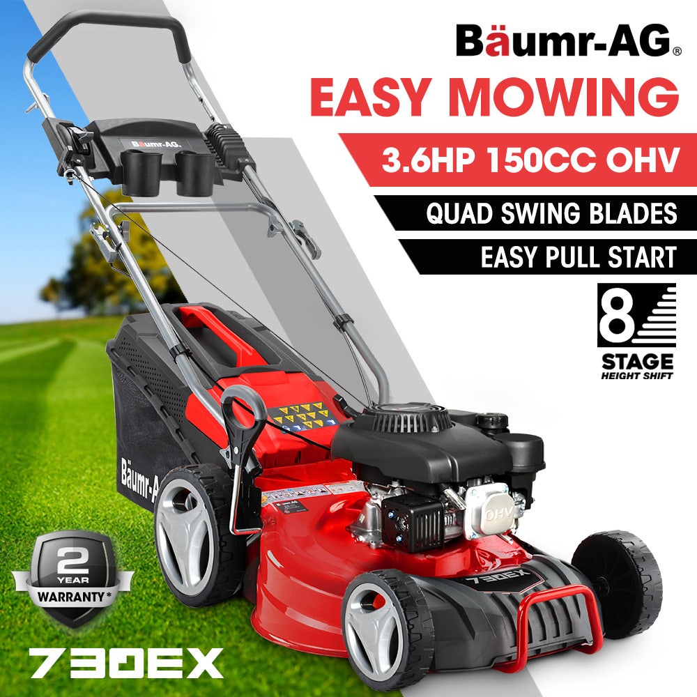 Baumr-AG 730EX 18" Petrol Lawn Mower 150cc Steel Deck 8 Heights