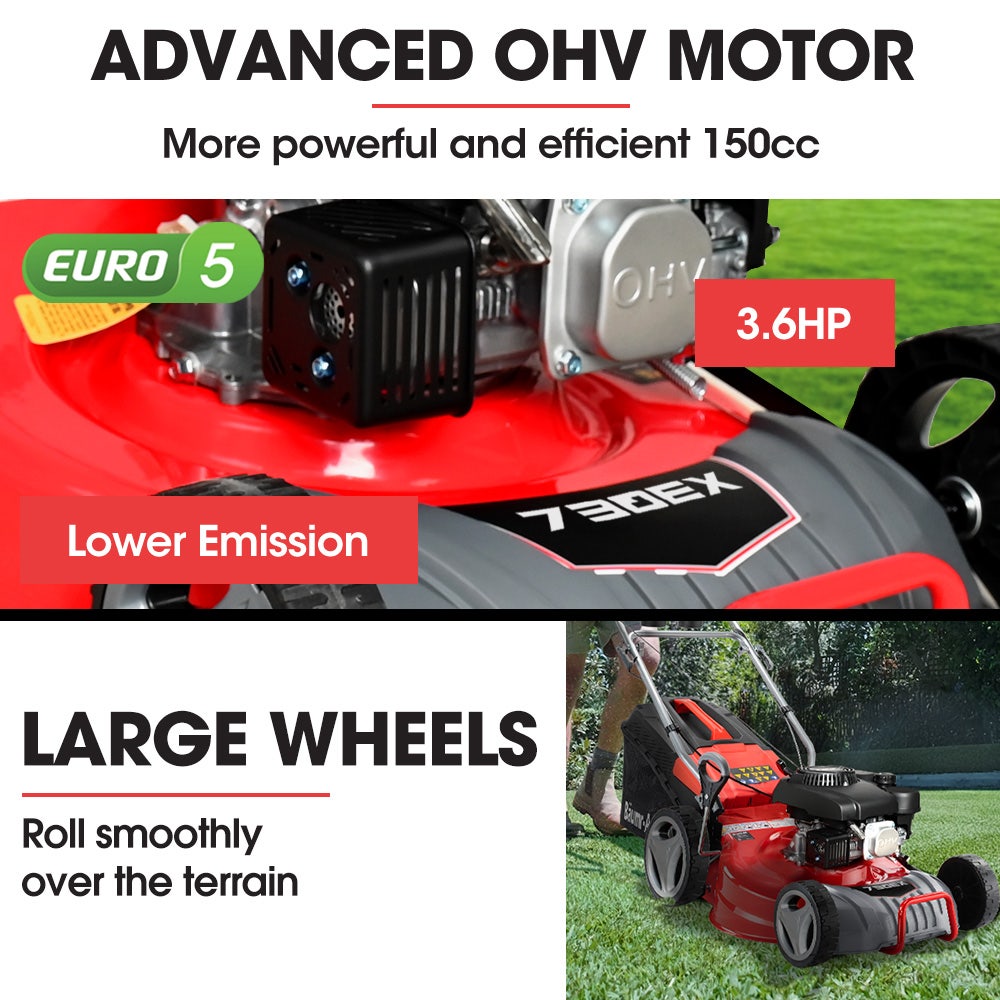 Baumr-AG 730EX 18" Petrol Lawn Mower 150cc Steel Deck 8 Heights