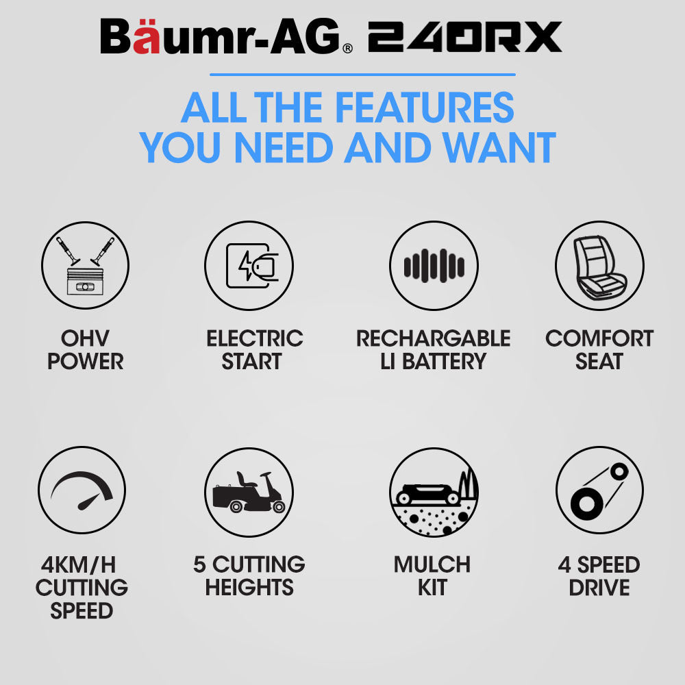 Baumr-AG 24" Ride-On Lawn Mower 6HP Electric Start 5 Cut Heights