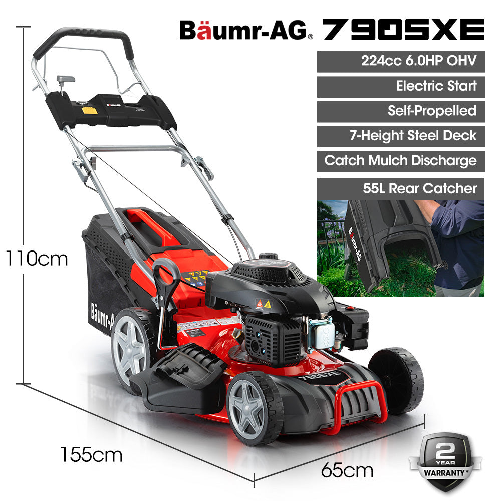 Baumr-AG 790SXe 18" Self-Propelled Petrol Lawn Mower Electric Start 224cc Steel Deck