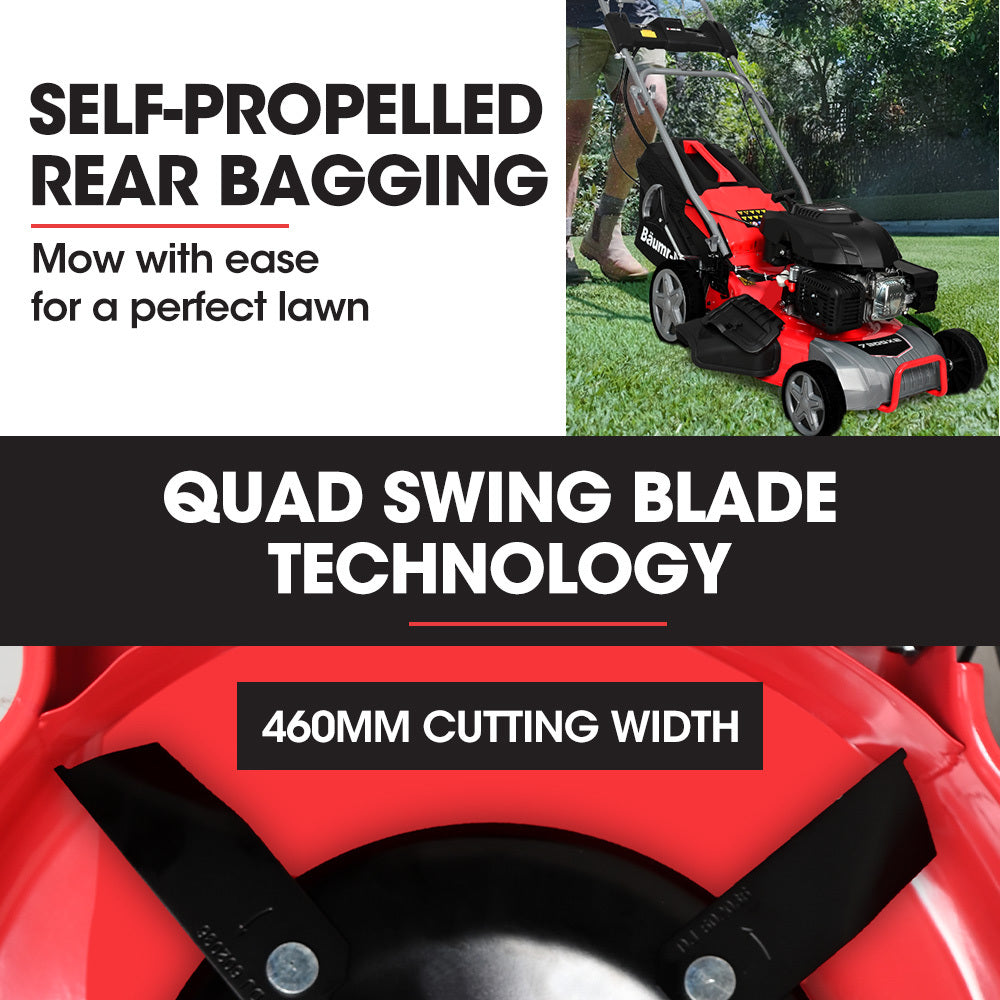 Baumr-AG 790SXe 18" Self-Propelled Petrol Lawn Mower Electric Start 224cc Steel Deck