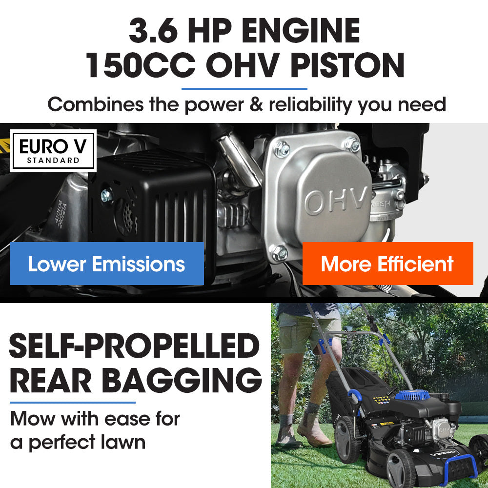 PowerBlade VS550 18" Self-Propelled Petrol Lawn Mower 150cc Steel Deck 7 Heights