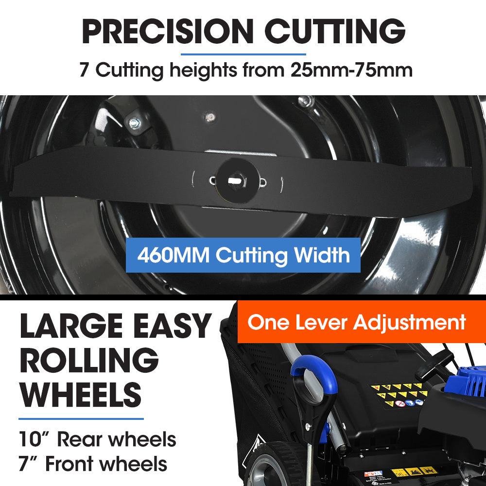 PowerBlade VS550 18" Self-Propelled Petrol Lawn Mower 150cc Steel Deck 7 Heights
