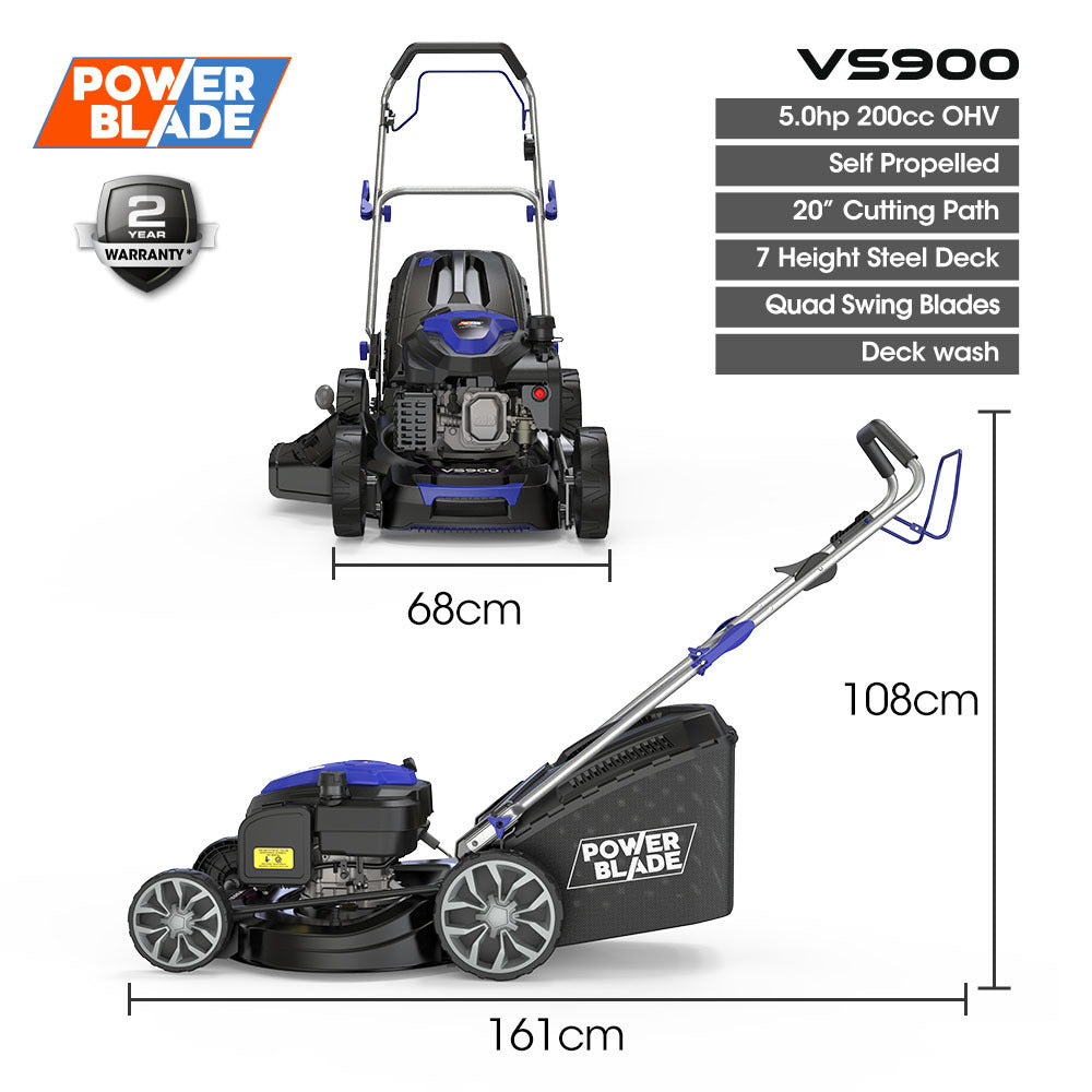 VS900 20" Self-Propelled Lawn Mower 200cc Petrol Steel Deck