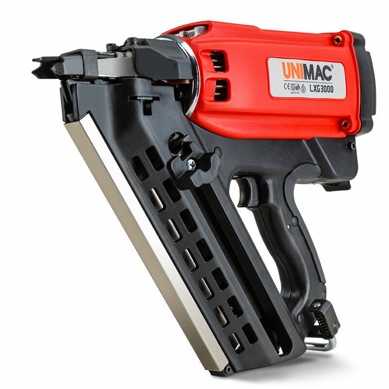 34-Deg Gas Framing Nail Gun, 50-90mm, 2 Li-Ion Batteries, Unimac