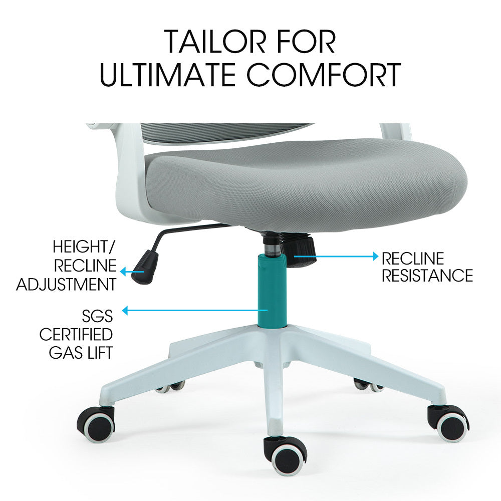 Ergosi Ergonomic Office Chair Adjustable Recline Grey Mesh/White Frame