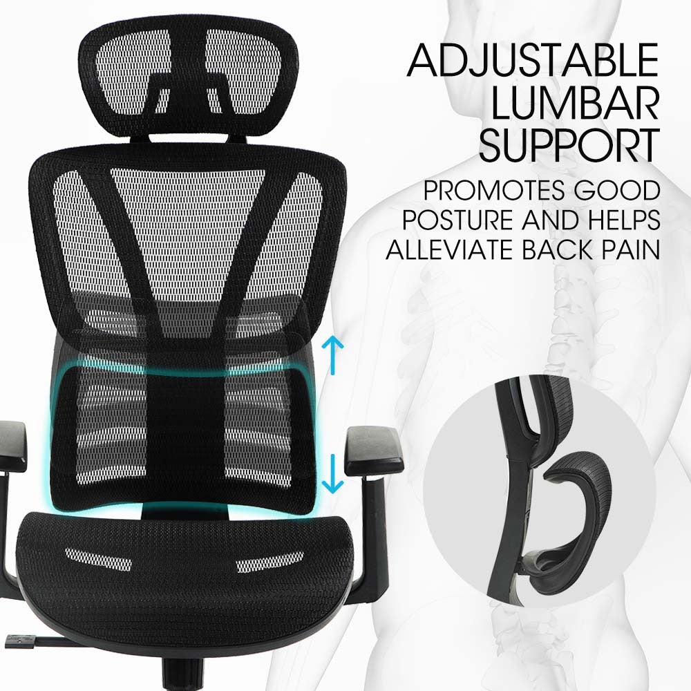 Ergosi Ergonomic Office Chair Black Mesh Adjustable Lumbar and Headrest