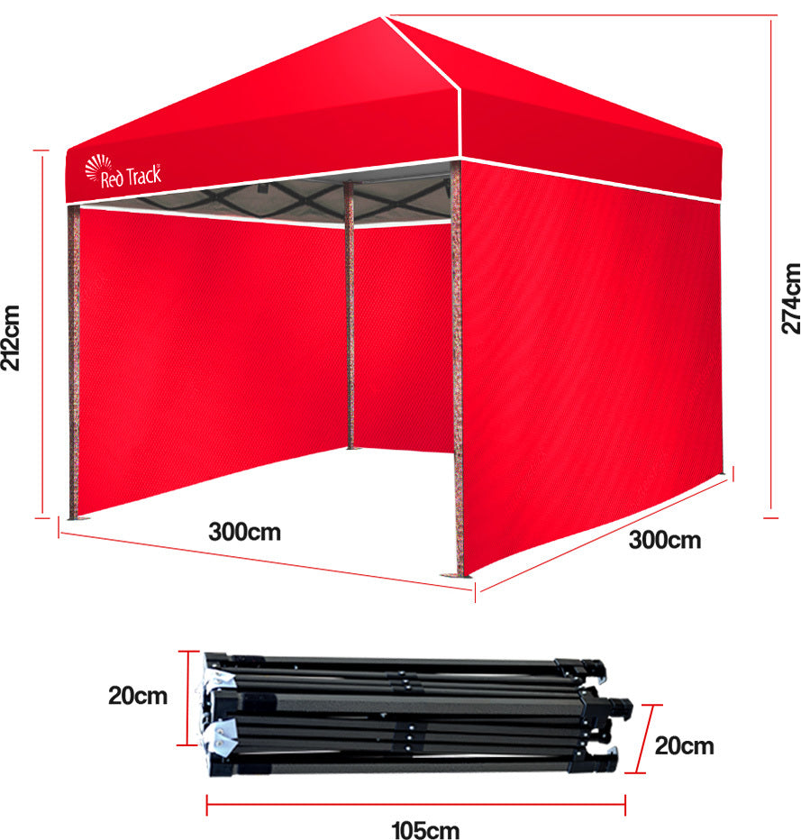 Durable 3x3m Folding Gazebo with LED Lamp and Walls by Red Track