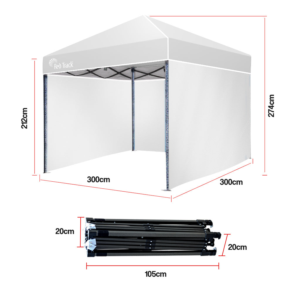 Compact 3x3m Folding Gazebo, Steel Frame, Grey/White - Red Track