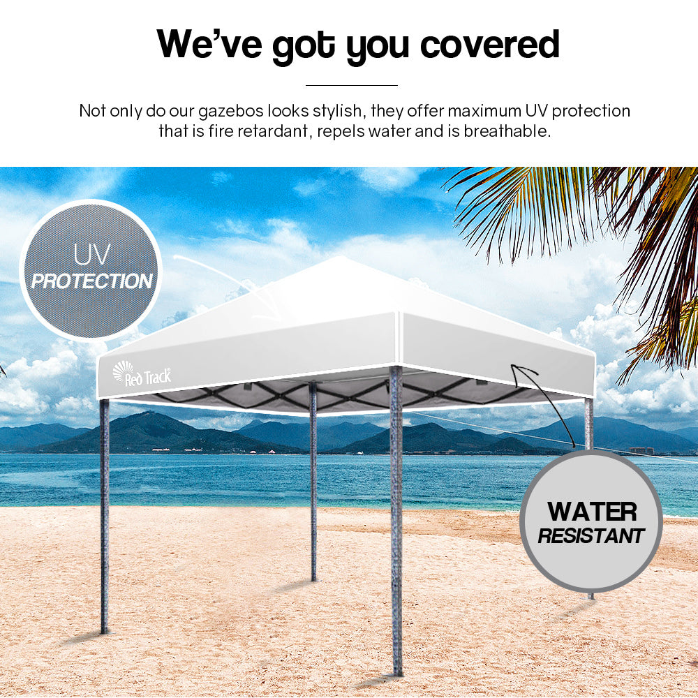 Compact 3x3m Folding Gazebo, Steel Frame, Grey/White - Red Track