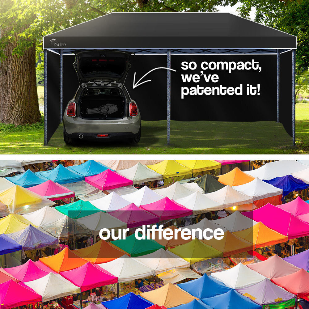 Durable 3x6m Folding Gazebo with Walls & Lamp - Red Track