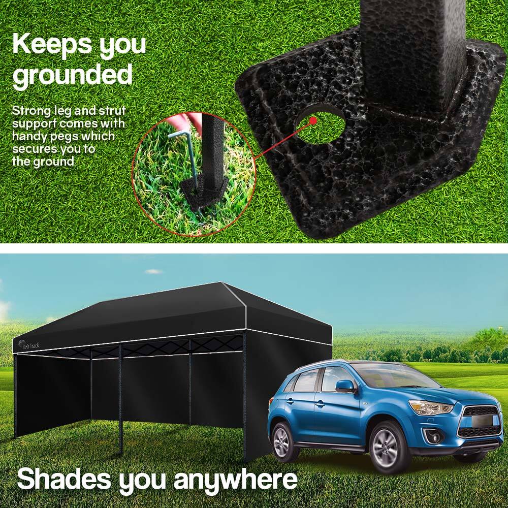 Durable 3x6m Folding Gazebo with Walls & Lamp - Red Track