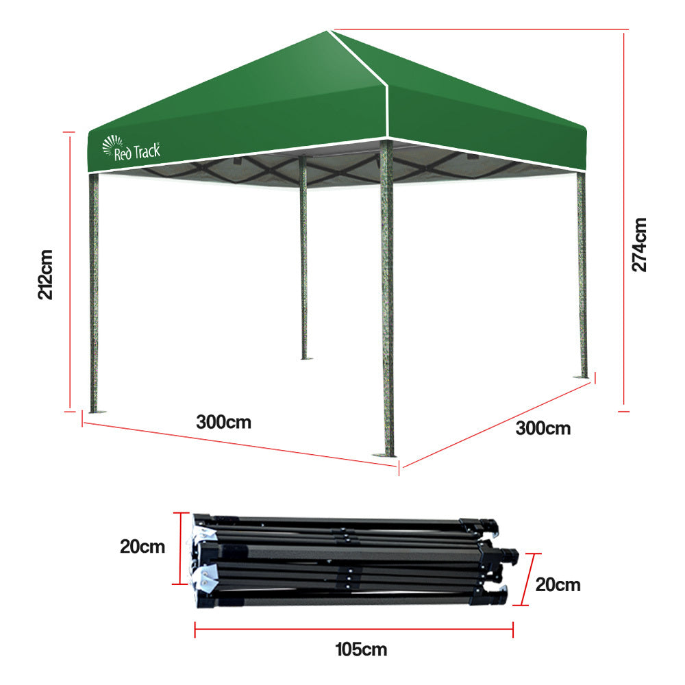 Portable Green 3x3m Gazebo, Steel Frame, Easy Setup - Red Track