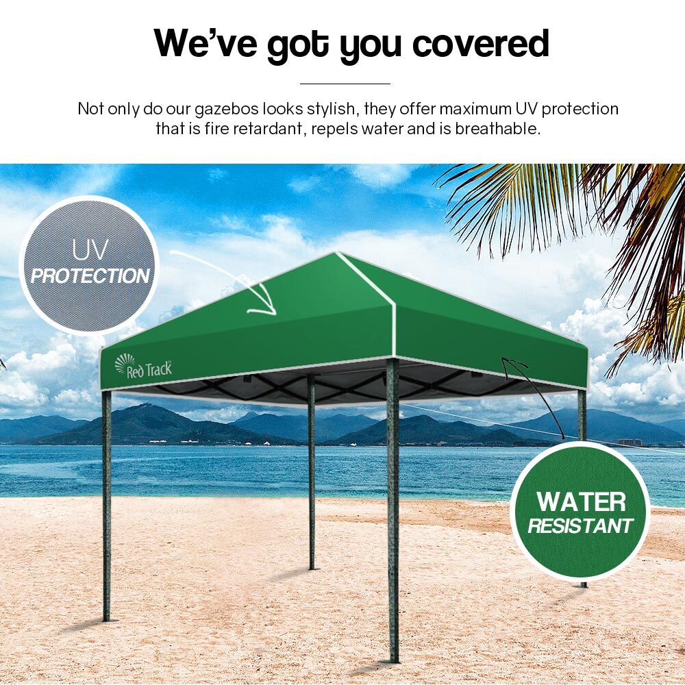 Portable Green 3x3m Gazebo, Steel Frame, Easy Setup - Red Track