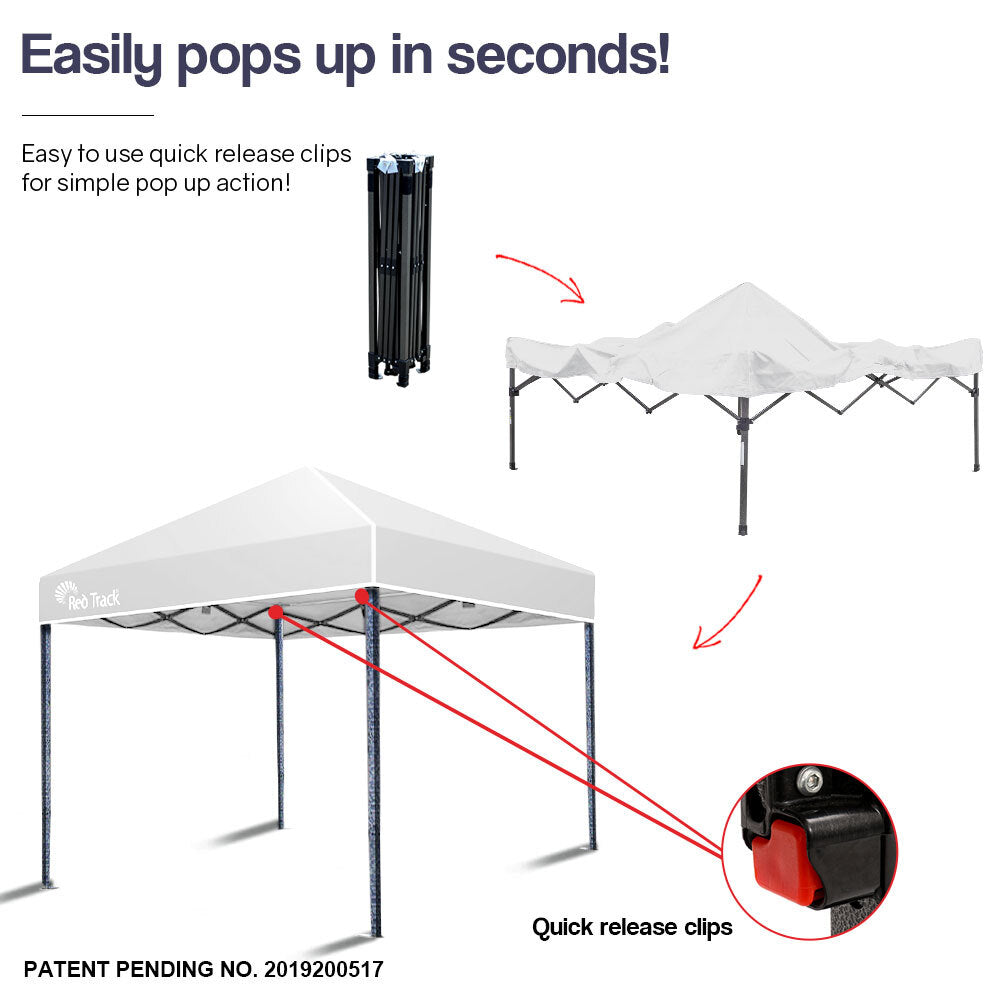 Portable 3x3m Folding Gazebo, Steel Frame, Light Grey - Red Track