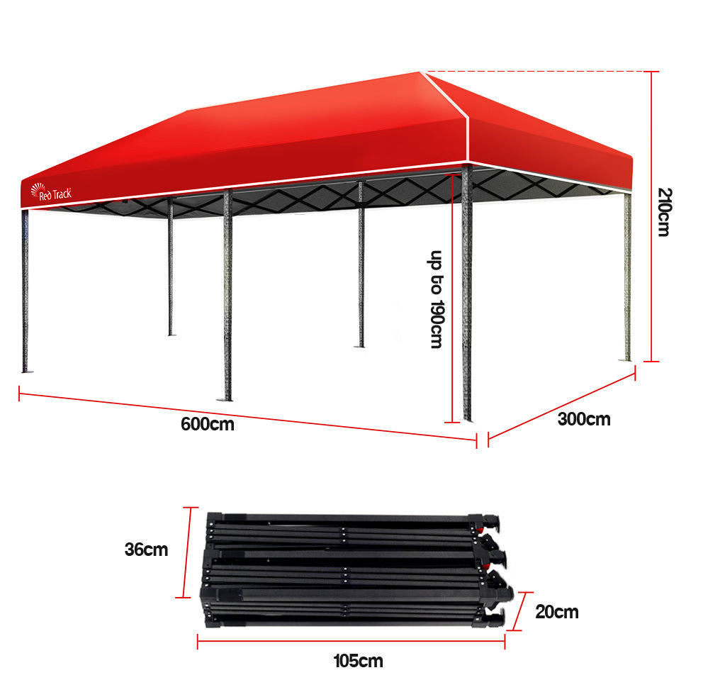 3x6m Red Folding Gazebo, Strong Frame, Portable - Red Track