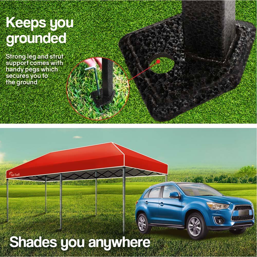 3x6m Red Folding Gazebo, Strong Frame, Portable - Red Track