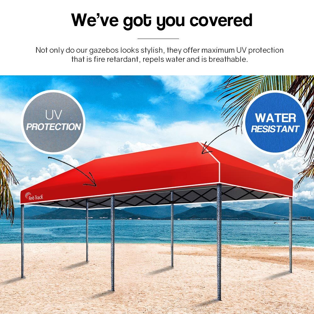 3x6m Red Folding Gazebo, Strong Frame, Portable - Red Track