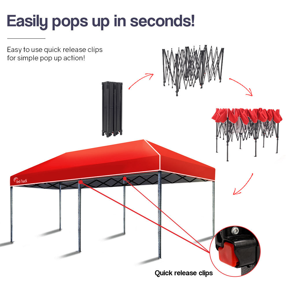 3x6m Red Folding Gazebo, Strong Frame, Portable - Red Track