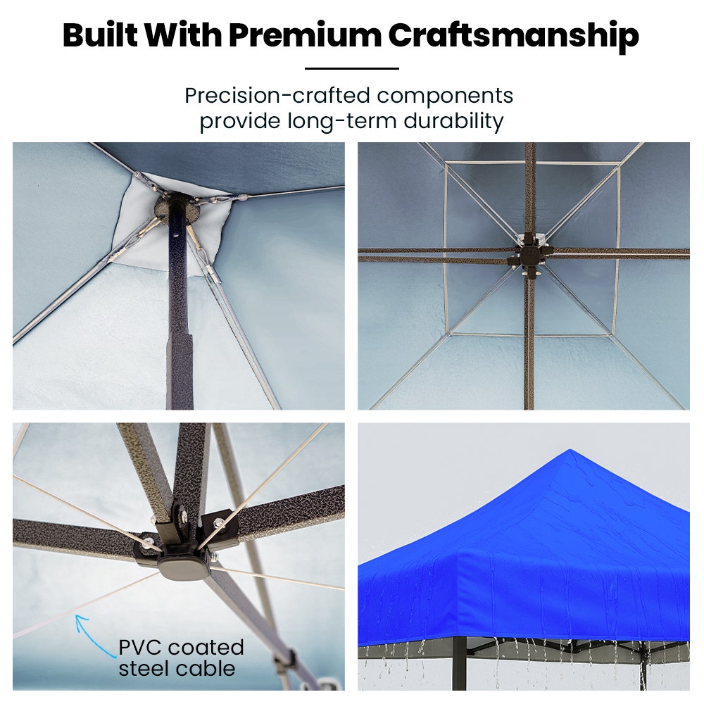 RED TRACK 3x3m Premium Pop Up Gazebo Marquee, Patented Steel Cable Canopy Support System, Wheeled Carry Bag, Side Walls, UV Block, Reinforced Frame, Blue