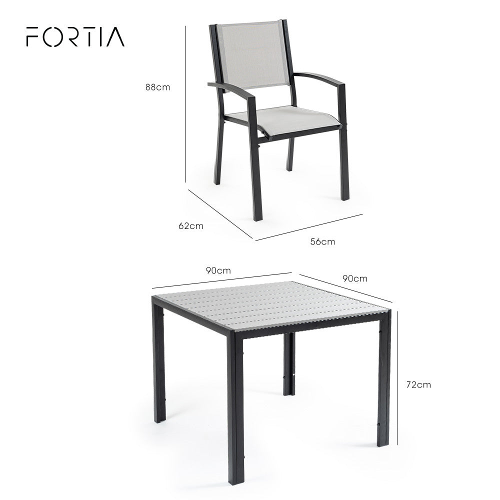 Fortia 5-Piece Outdoor Dining Set 90cm Table Chairs Rust-Resistant