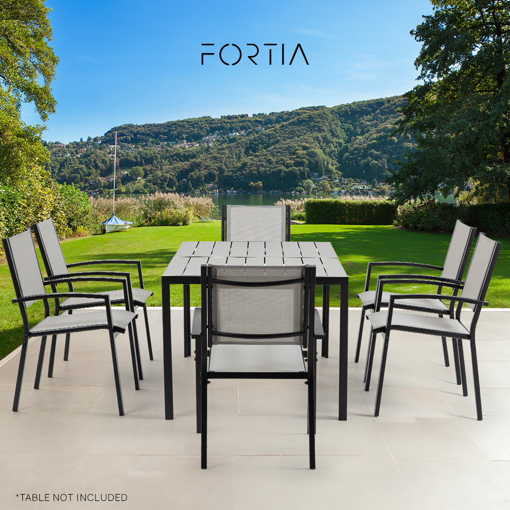 Fortia 6-Piece Outdoor Dining Chair Set Black/Grey