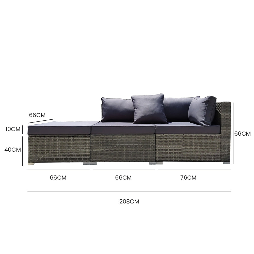 Modular 3-Seater Outdoor Lounge Set, Galvanised, London Rattan