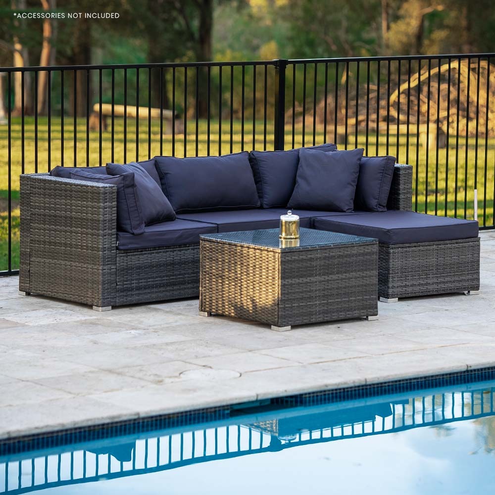 Modular 4 Seater Outdoor Lounge Set with Cushions, London Rattan