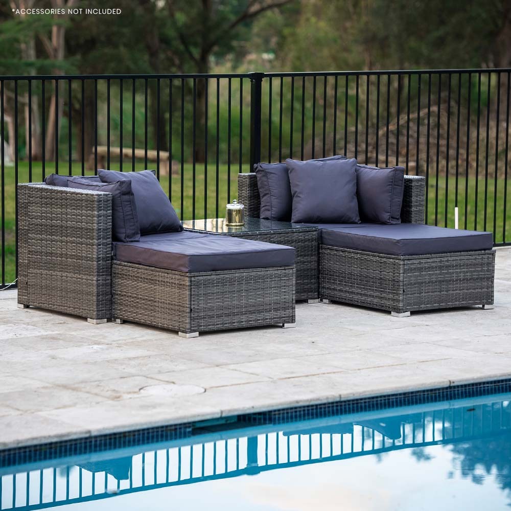 UV-Resistant 4 Seater Modular Lounge Set with Cushions, London Rattan