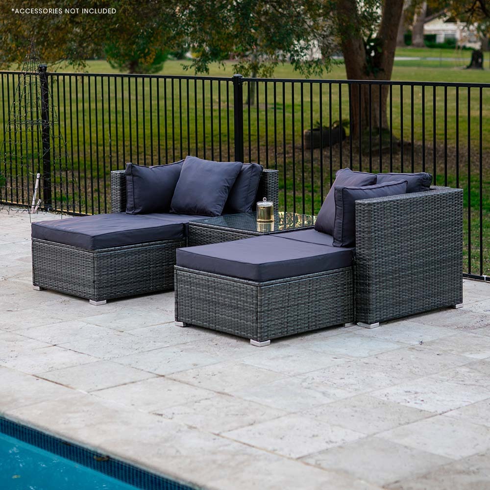 UV-Resistant 4 Seater Modular Lounge Set with Cushions, London Rattan