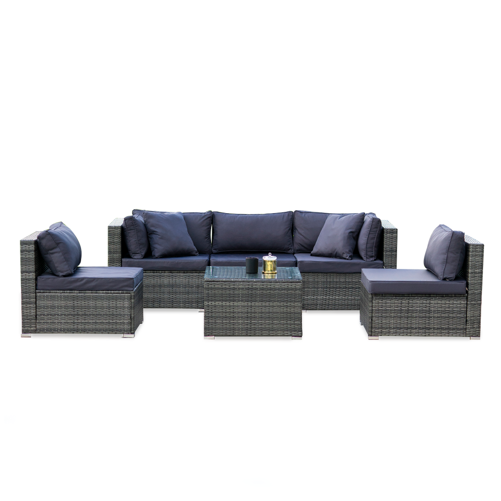 UV-Resistant 5 Seater Modular Outdoor Set, Grey - London Rattan