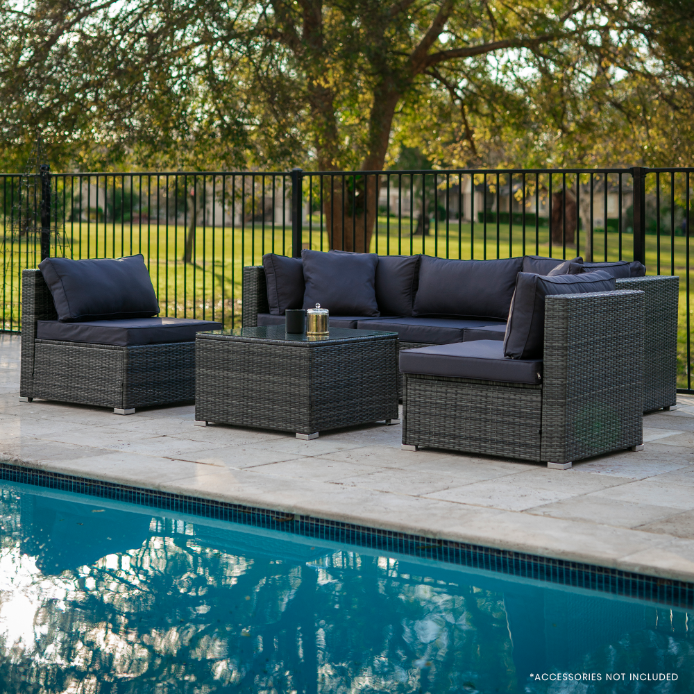 UV-Resistant 5 Seater Modular Outdoor Set, Grey - London Rattan