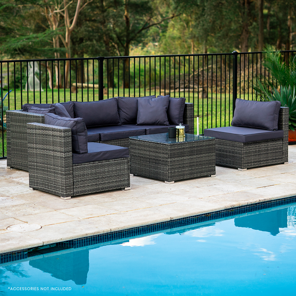 UV-Resistant 5 Seater Modular Outdoor Set, Grey - London Rattan