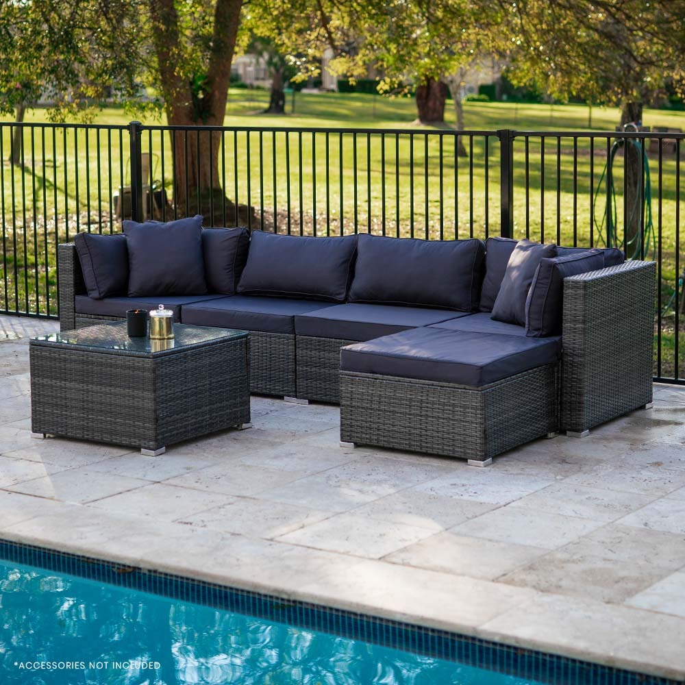 Modular 5 Seater Outdoor Lounge Set, Water-Resistant, London Rattan