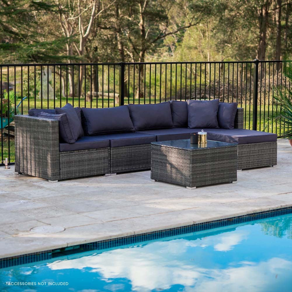 Modular 5 Seater Outdoor Lounge Set, Water-Resistant, London Rattan