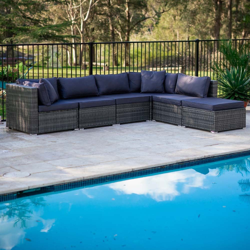 Modular 6-Seater Outdoor Lounge Set, UV-Resistant - London Rattan