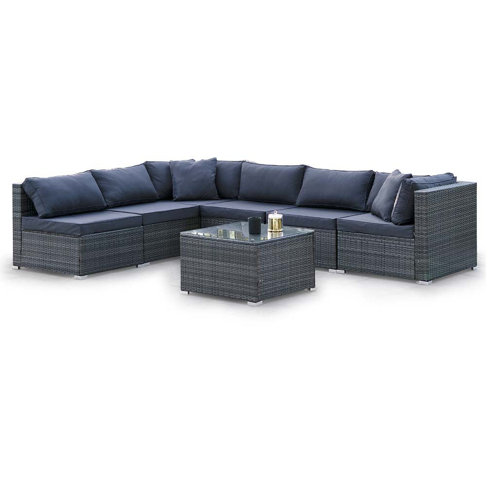 Modular 7 Piece Grey Outdoor Lounge Set - 6 Seaters, London Rattan