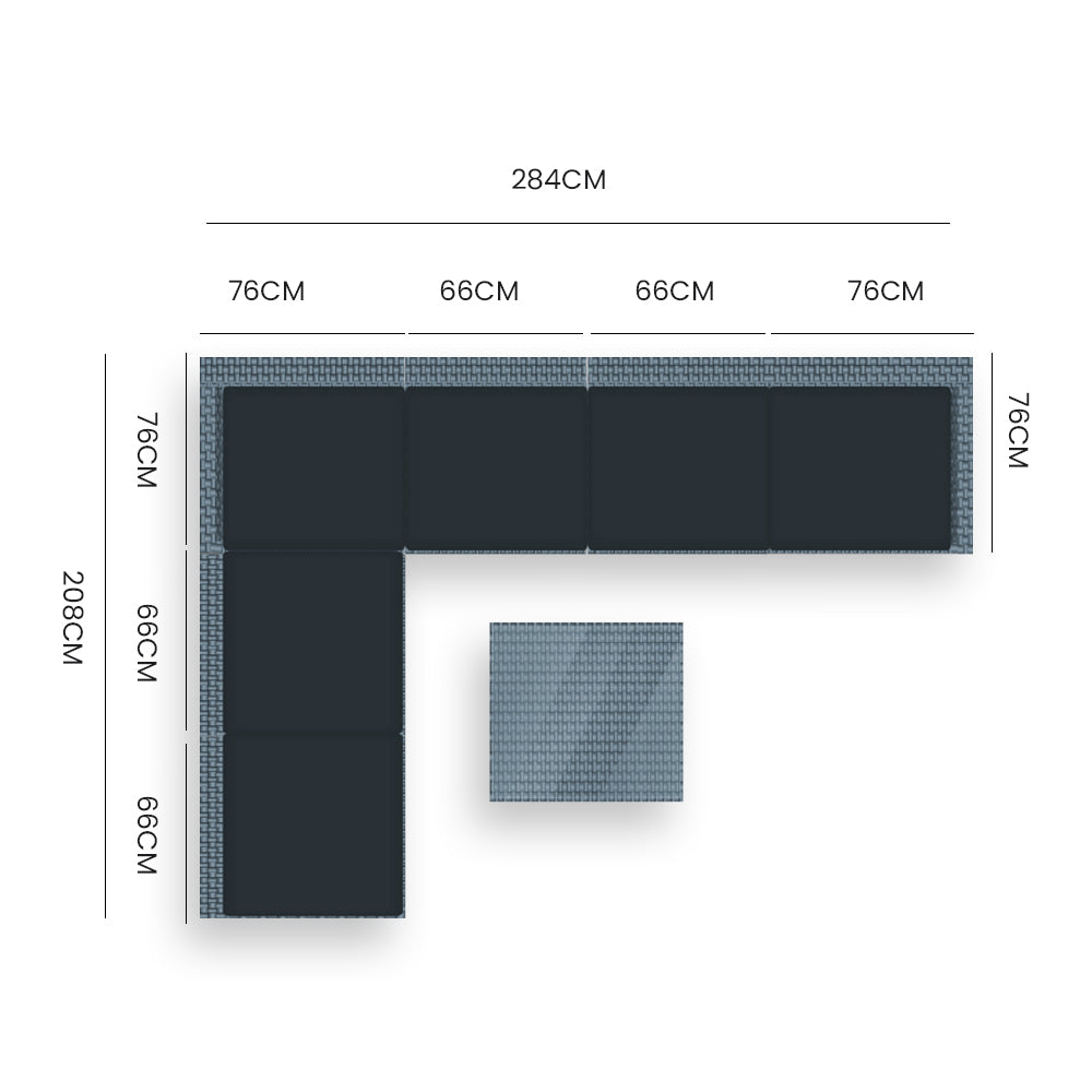 Modular 7 Piece Grey Outdoor Lounge Set - 6 Seaters, London Rattan