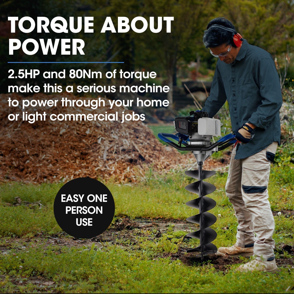 PowerBlade PD750 52cc Petrol Post Hole Digger 200mm Auger 600mm Extension