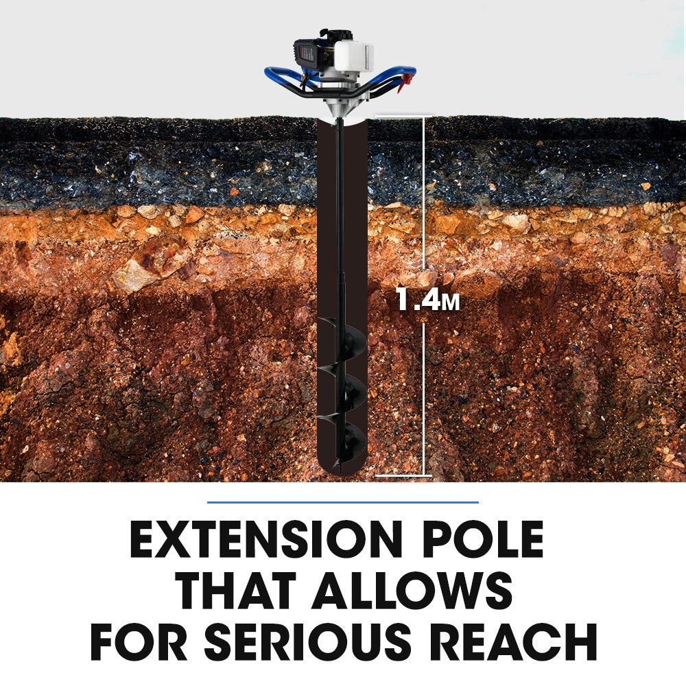 PowerBlade PD750 52cc Petrol Post Hole Digger 200mm Auger 600mm Extension