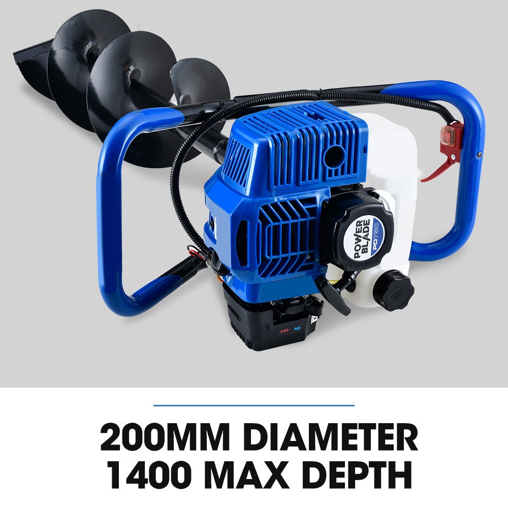 PowerBlade PD750 52cc Petrol Post Hole Digger 200mm Auger 600mm Extension