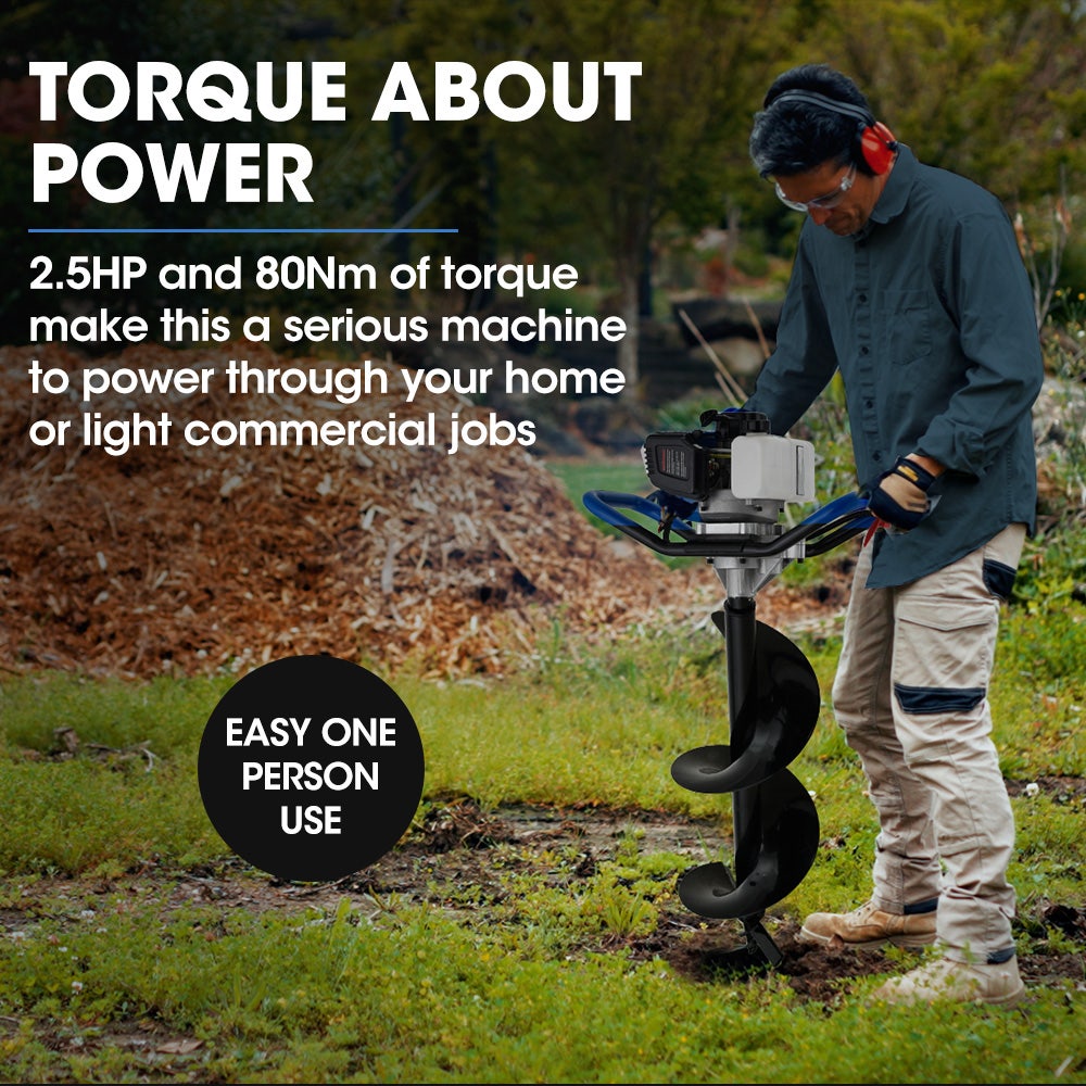PowerBlade PD950 52cc Petrol Post Hole Digger 3 Auger Bits 600mm Extension