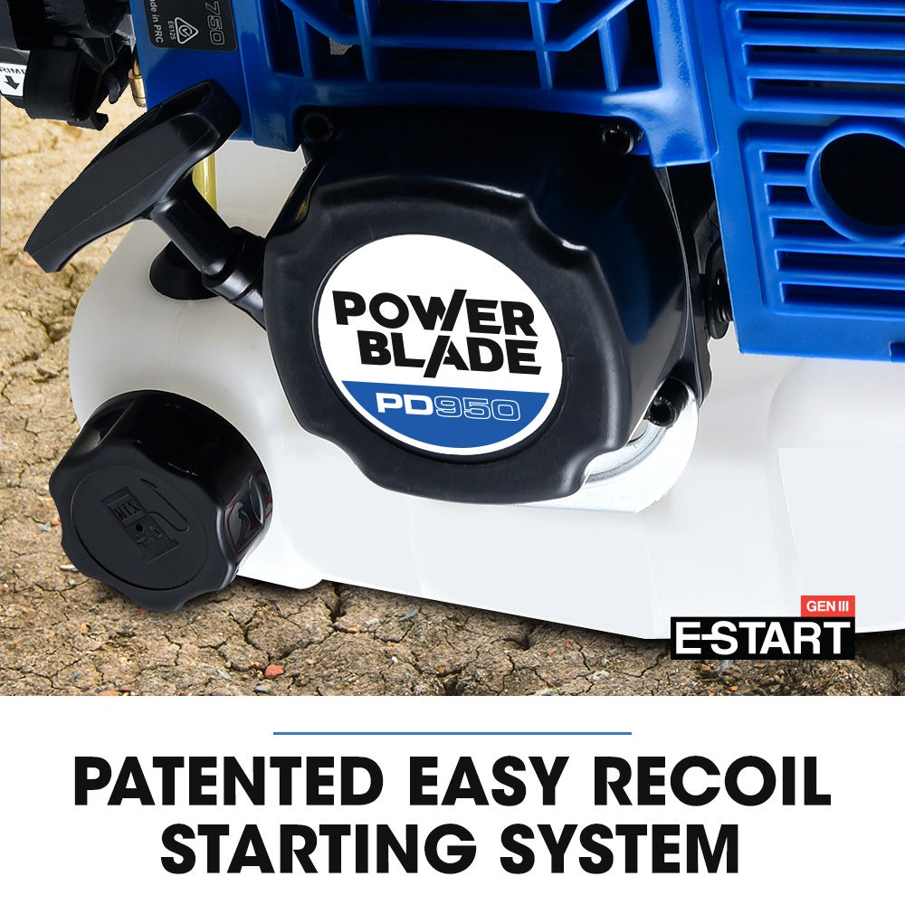 PowerBlade PD950 52cc Petrol Post Hole Digger 3 Auger Bits 600mm Extension