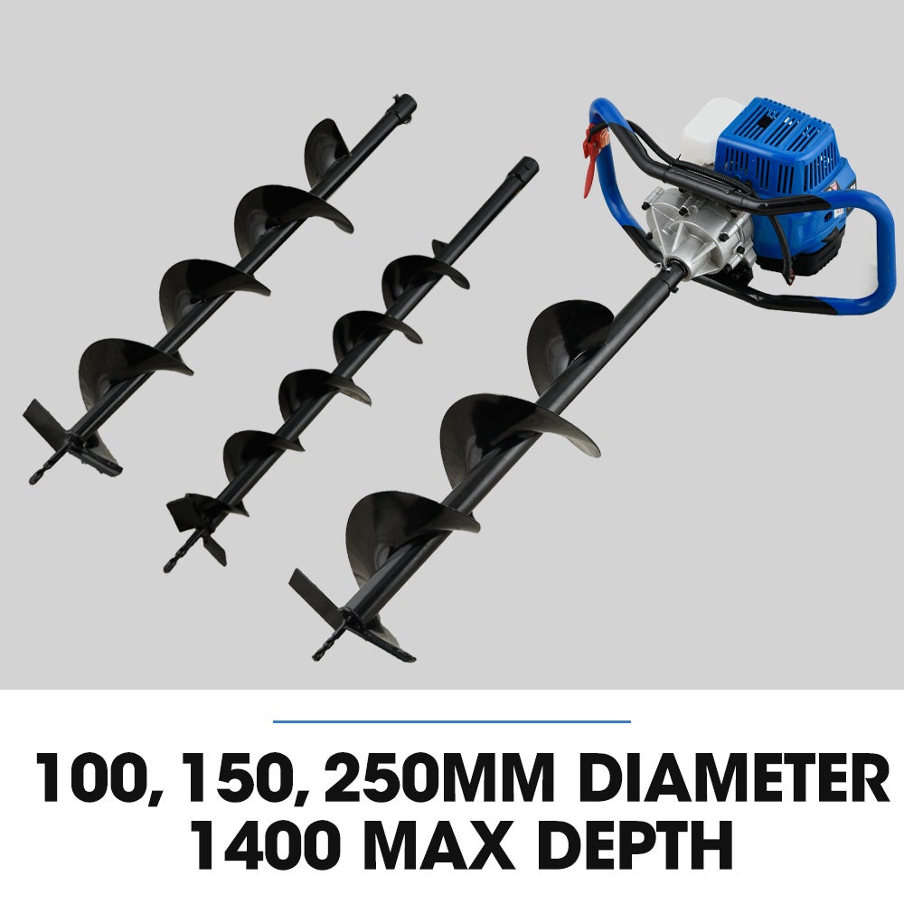 PowerBlade PD950 52cc Petrol Post Hole Digger 3 Auger Bits 600mm Extension
