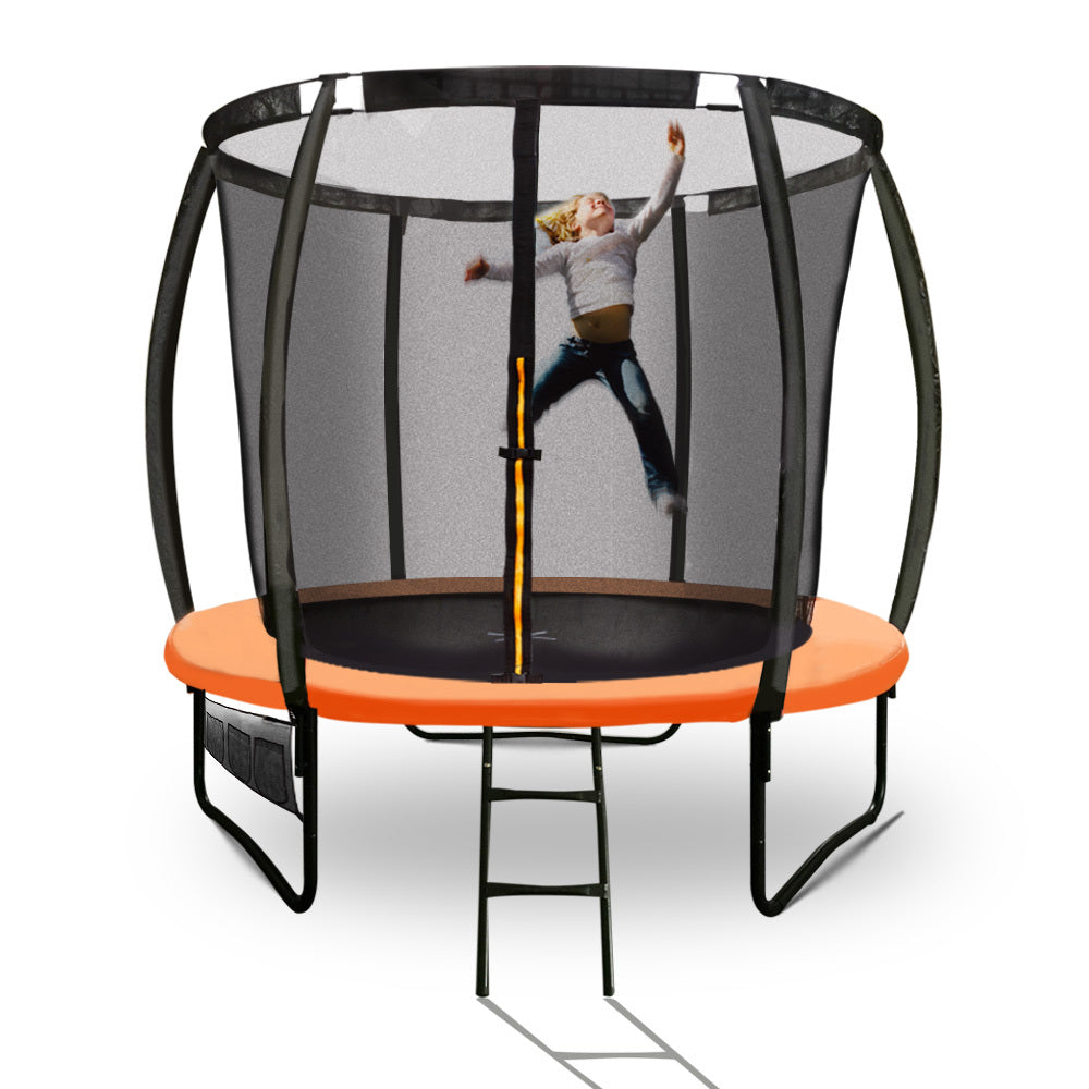 8ft Kids Trampoline with Curved Poles, Sprinkler, 120kg Capacity